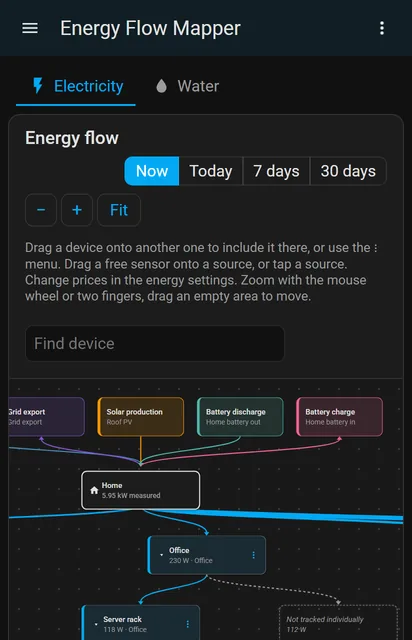 The panel on a phone, dark theme